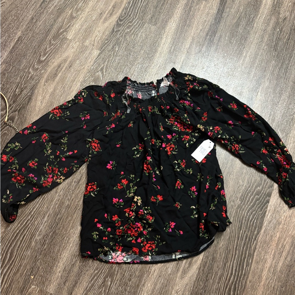 Black Floral Long Sleeve Relaxed Blouse